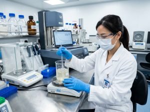 Quality control chemist testing in laboratory